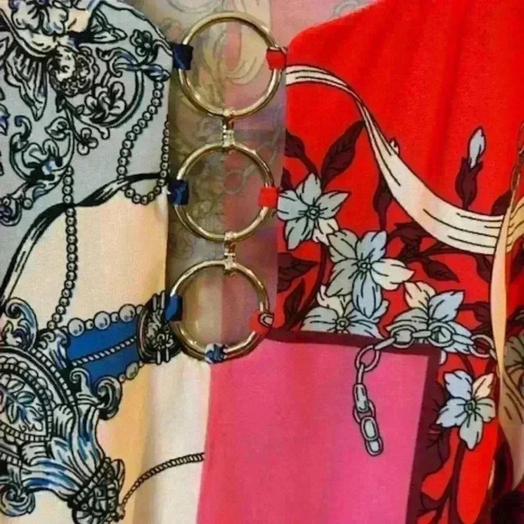 MSK Sleeveless Baroque Print 3-Ring Dress. Blue/Coral/Red Abstract Size Medium - Picture 4 of 12